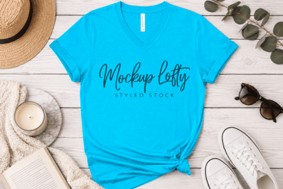 Bella Canvas 3005 Neon Blue V-Neck Mock