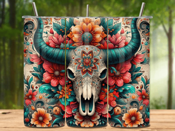 Boho Cow Skulls 20oz Tumbler Wrap V.21