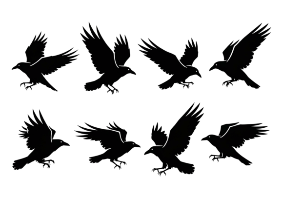 Flying Raven Silhouettes SVG Clipart