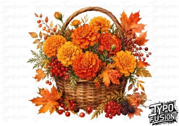 Marigold Harvest Basket Watercolor PNG: A Versatile Design for Creative Projects