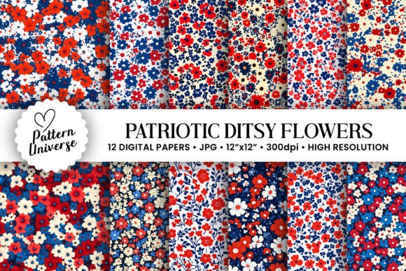 Patriotic Ditsy Flowers Digital Papers: A Versatile Resource for Creative Projects