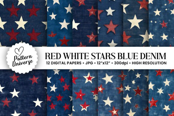 Red White Stars on Blue Denim Seamless Patterns: A Versatile Design for Craft Enthusiasts