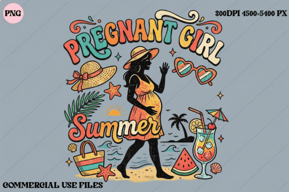 Reviving Nostalgia: The Pregnant Girl Summer Beach Retro Design for Creative Projects