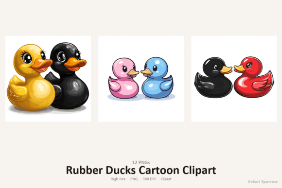 Rubber Ducks Cartoon Clipart – 12 PNGs