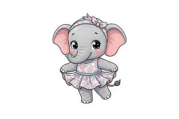 Standing Baby Elephant Girl in Dress Sti