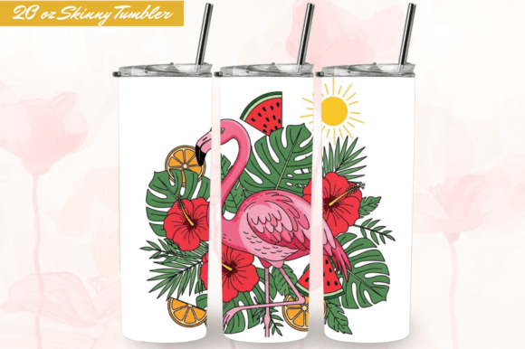 Summer Flamingo Flowers Tumbler Wrap PNG