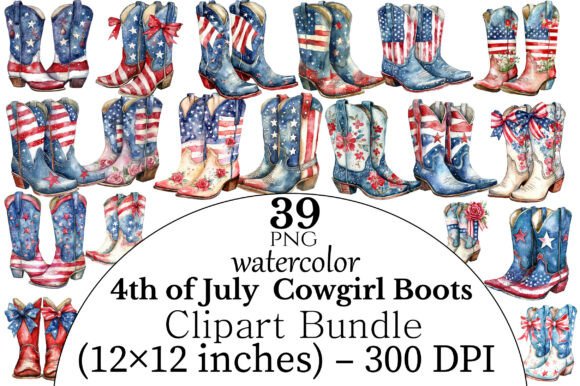 Watercolor 4th of July Cowgirl Boots Cli: A Creative Asset for Modern Designers